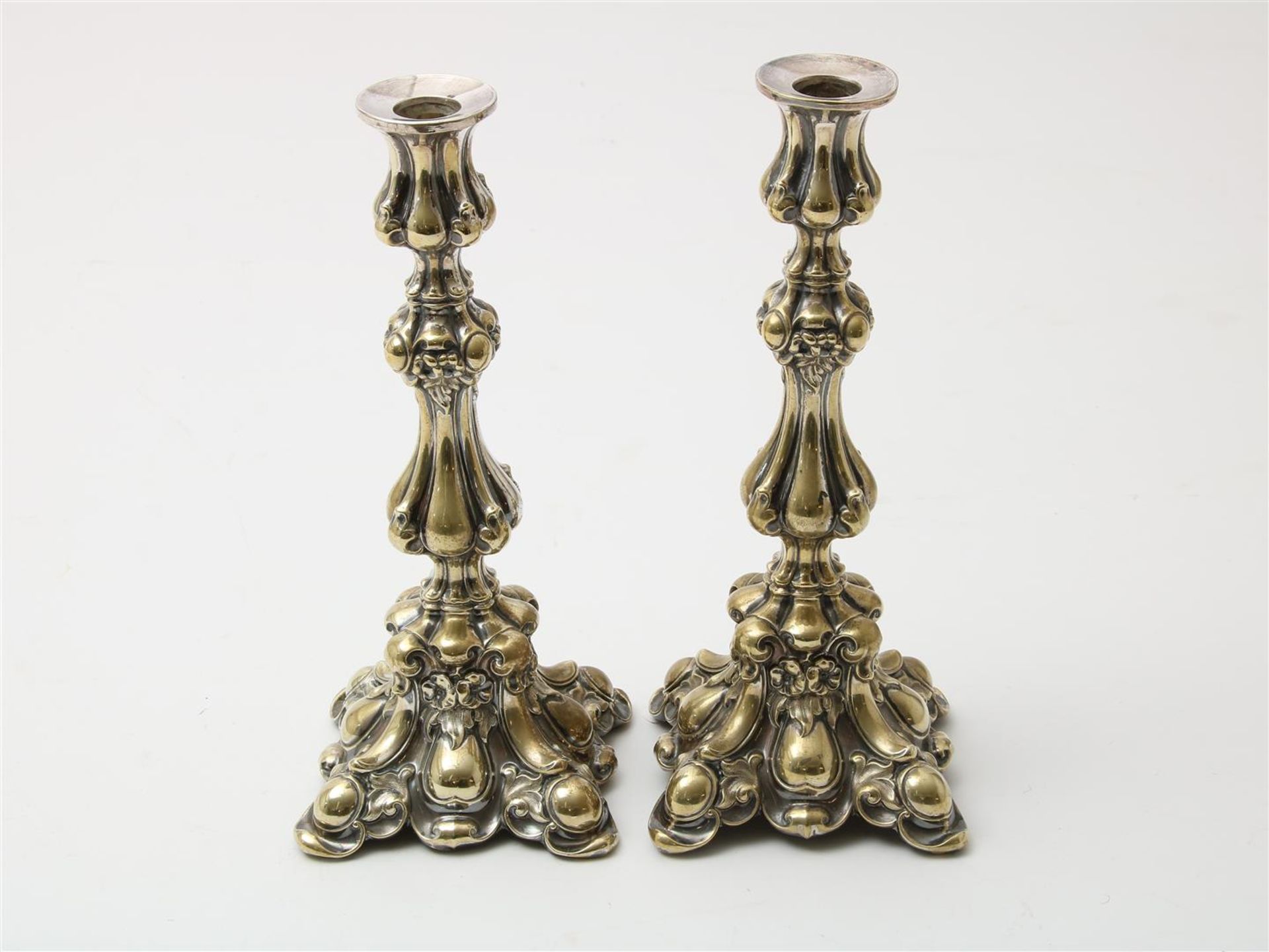 Set of silver-plated one-light candlesticks