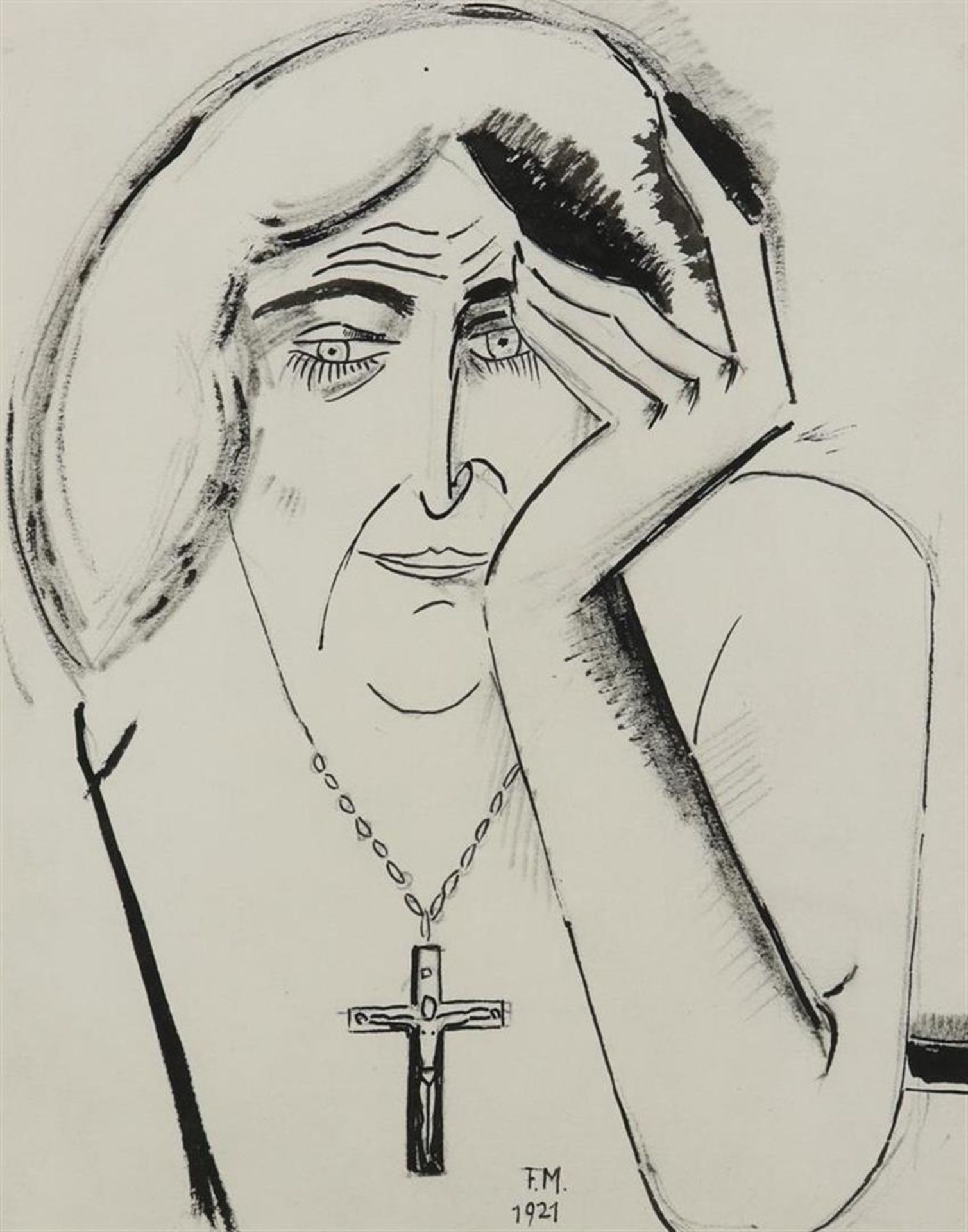 Frans Masereel (1889-1972) Lady with cross pendant, monogrammed F.M. and dated 1921 bottom right,