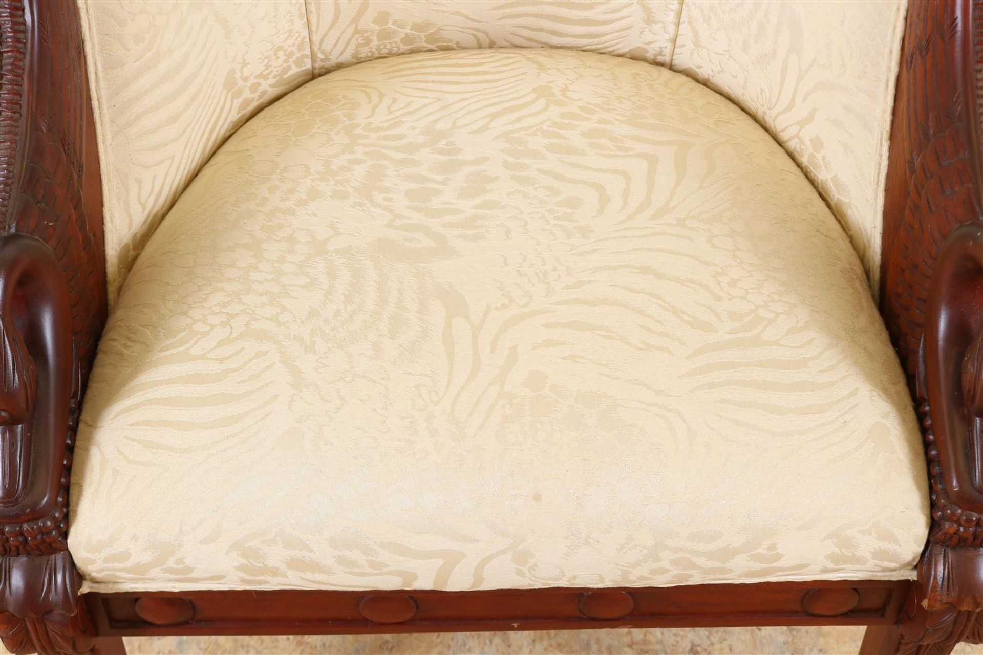 Mahogany Empire style armchair with cream fabric and stabbed swans, 20th century. - Image 3 of 5