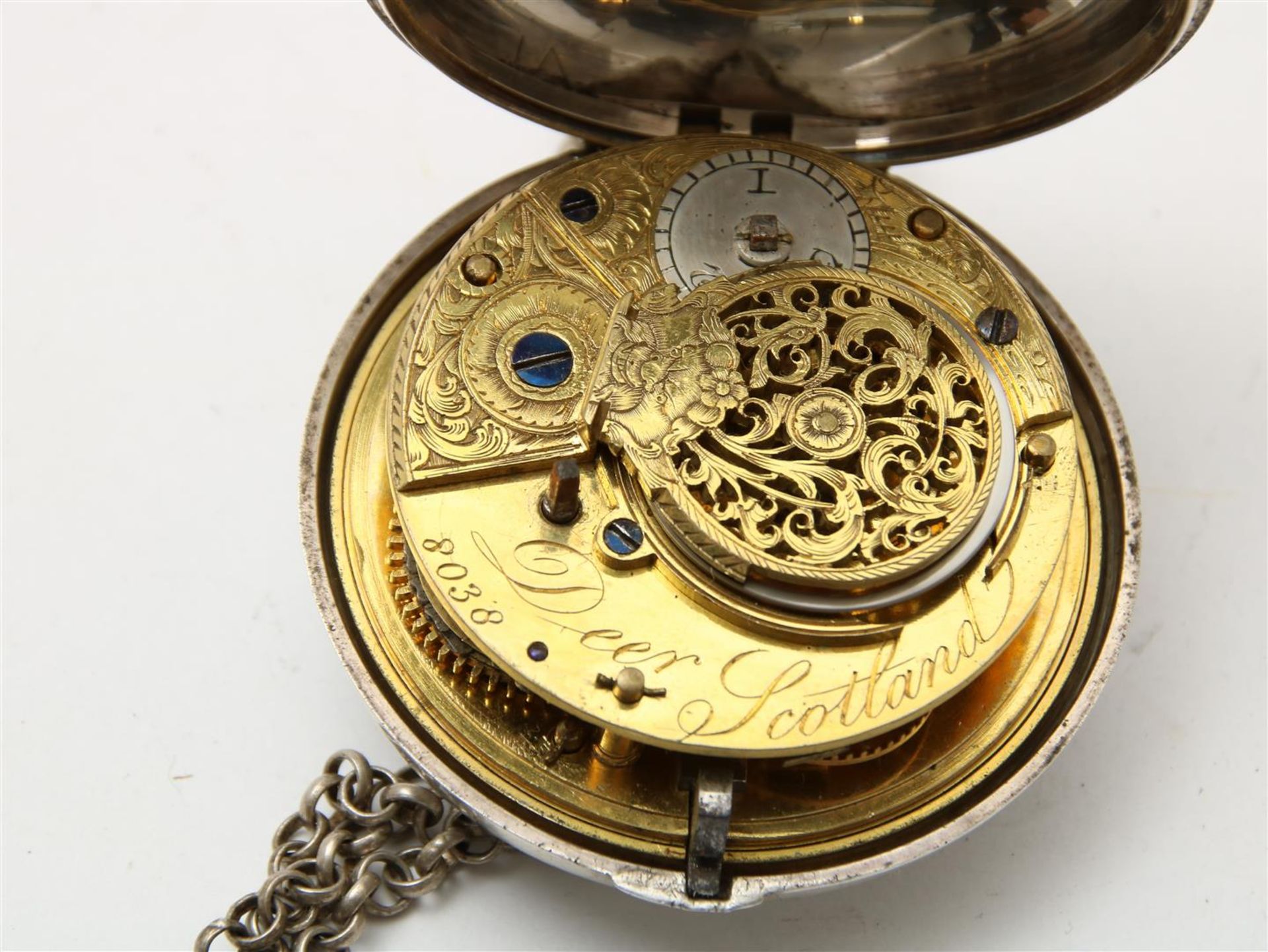 Silver pocket watch with silver chatelaine, probably England. - Image 2 of 2