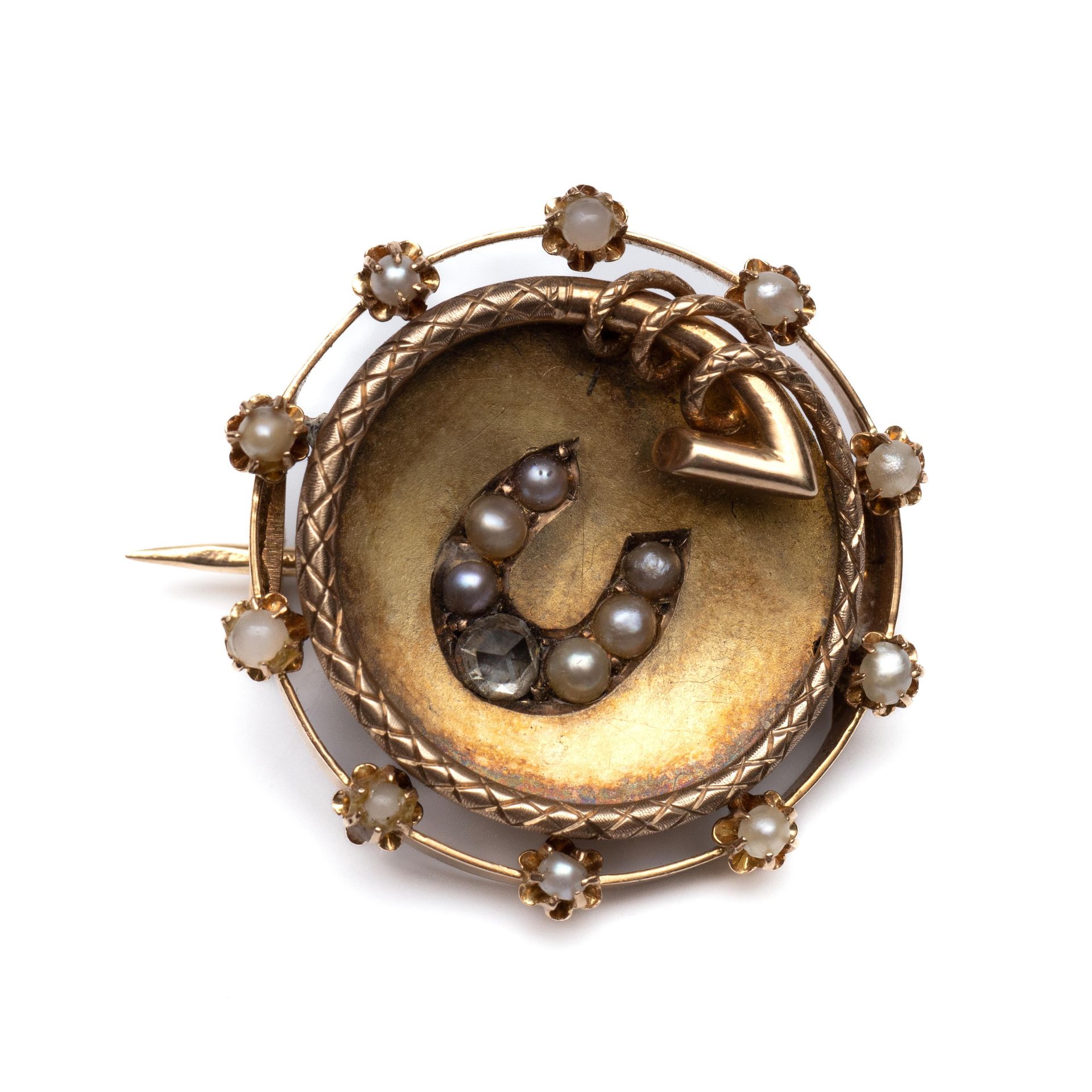 14 kt. gouden ronde broche, ca. 1900.