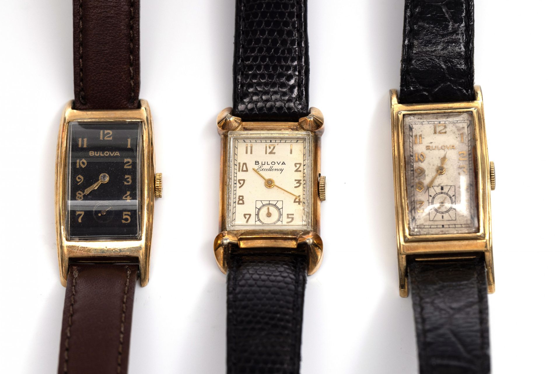 Bulova, drie doublé mechanische heren polshorloges, jaren ' 30.