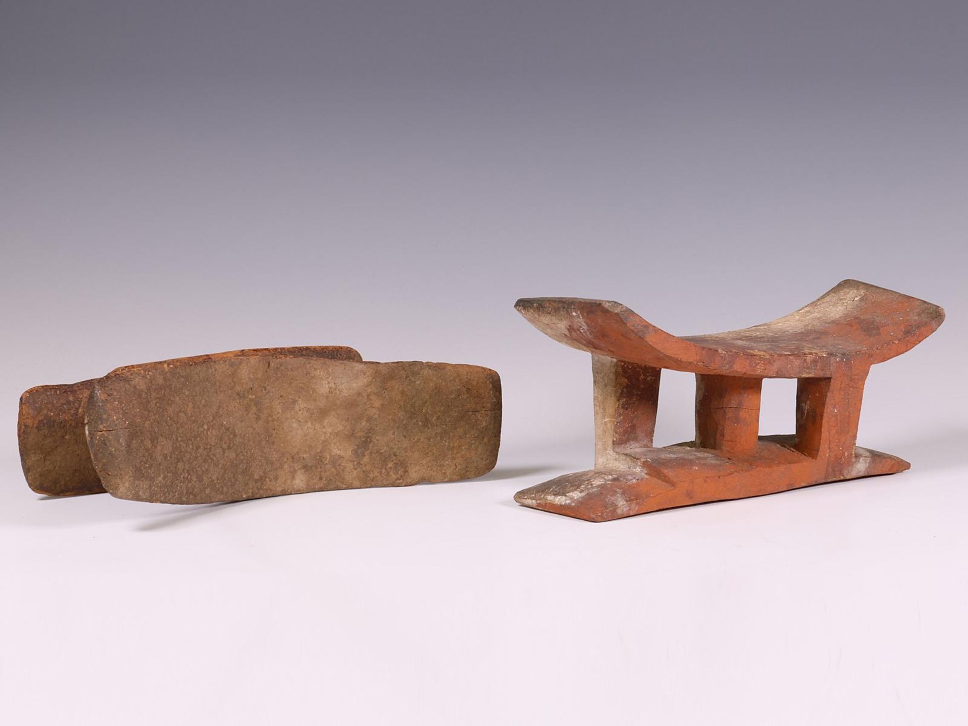 Mali, Tellem, a neck rest and Dogon, a painted geometrically carved wooden neck rests, - Image 2 of 4