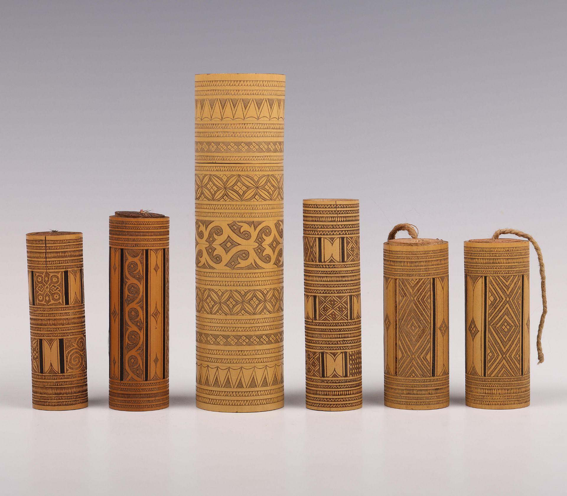 Sulawesi, Toraja, a collection of six bamboo lime containers