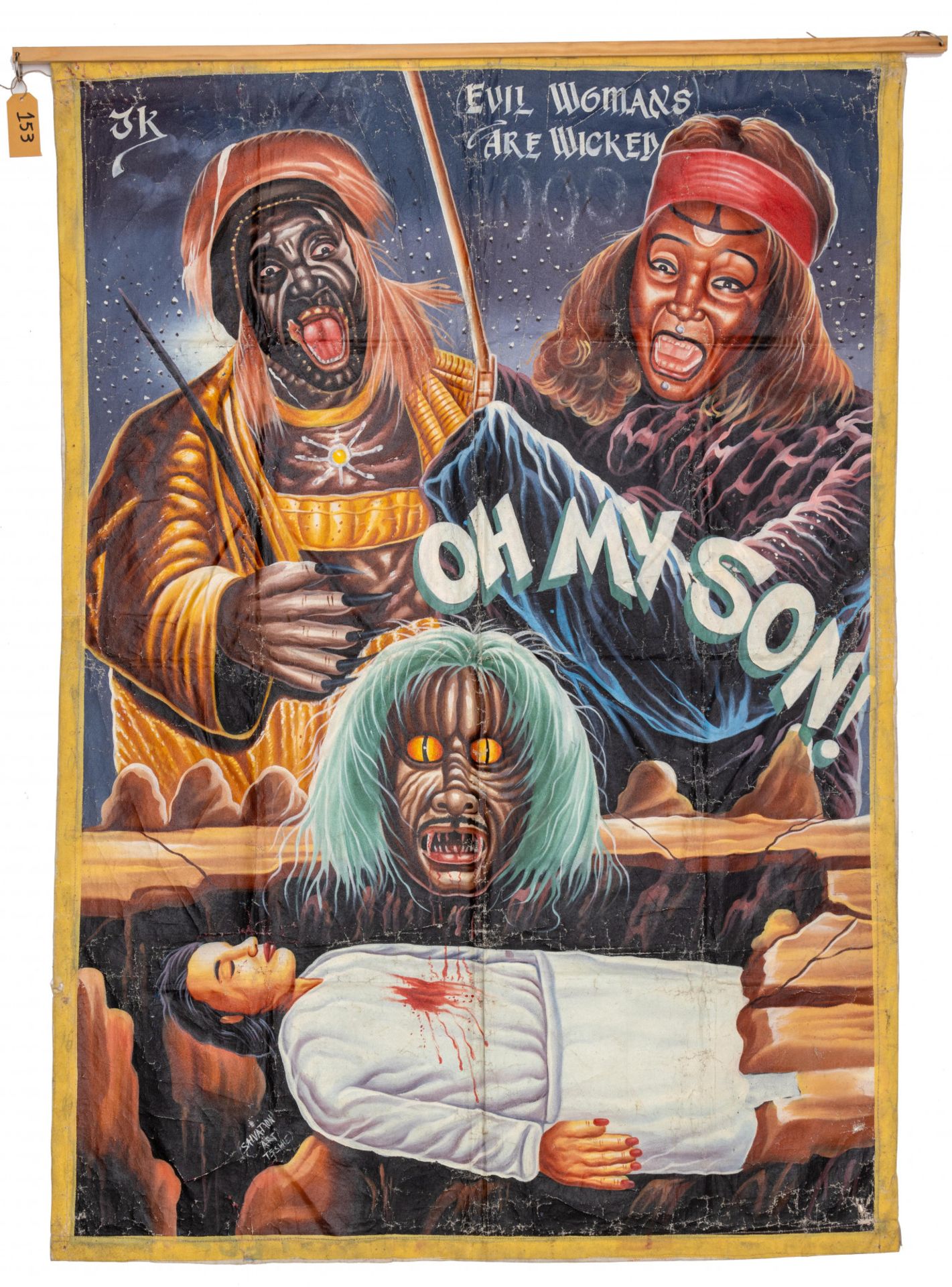 Ghanaian handpainted film poster of African movie 'Oh my Son', signed Salvation Art, Teshie