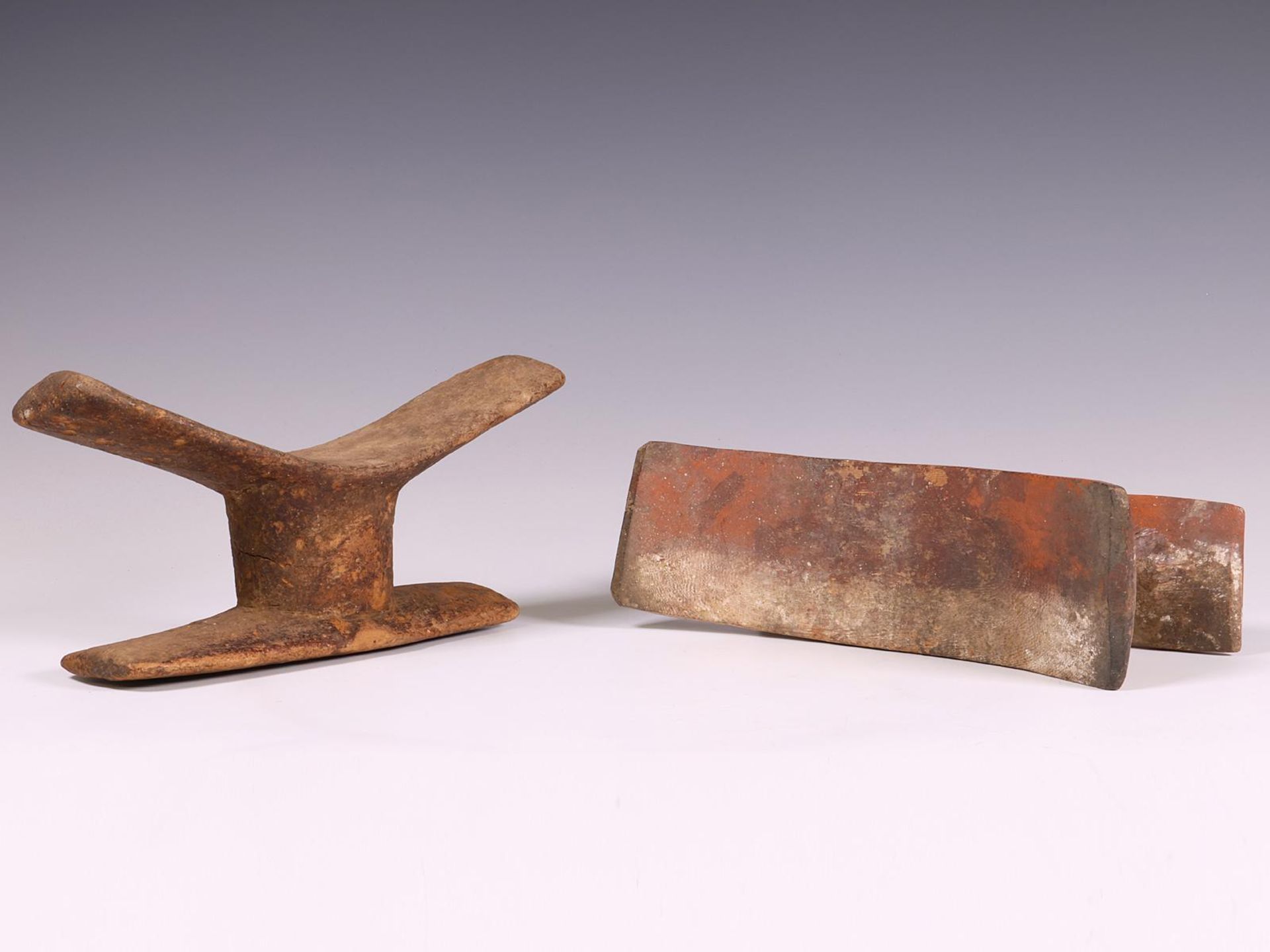 Mali, Tellem, a neck rest and Dogon, a painted geometrically carved wooden neck rests, - Image 3 of 4
