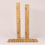 Sulawesi, Toraja, two large bamboo containers and four bamboo flutes, suling;