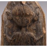 Wooden panel with carved decoration with female figure.