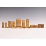 Sulawesi, Toraja, a collection of twelve various bamboo containers.