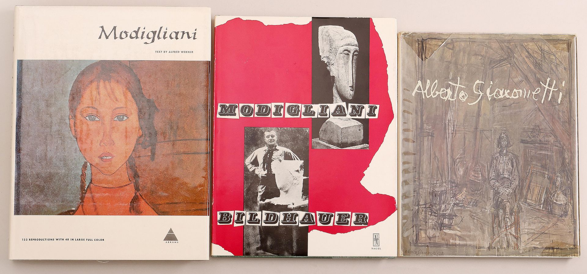 Alberto Giacometti, éditions Galerie Beyeler, Basel and two books on Modigliani.