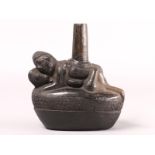 Peru, Sican, 700-1370, black terracotta spout vessel,