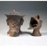 Mexico, two antique terracotta pots, probably Mayan one in the shape of an anthropomorphic figure an