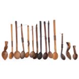 East Africa, a collection of eleven wooden spoons, a South African large spoon and Kulango, three ce