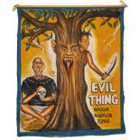 Ghanaian handpainted film poster of the Nigerian movie "Evil Thing aka Powerful tree' signed T Brew