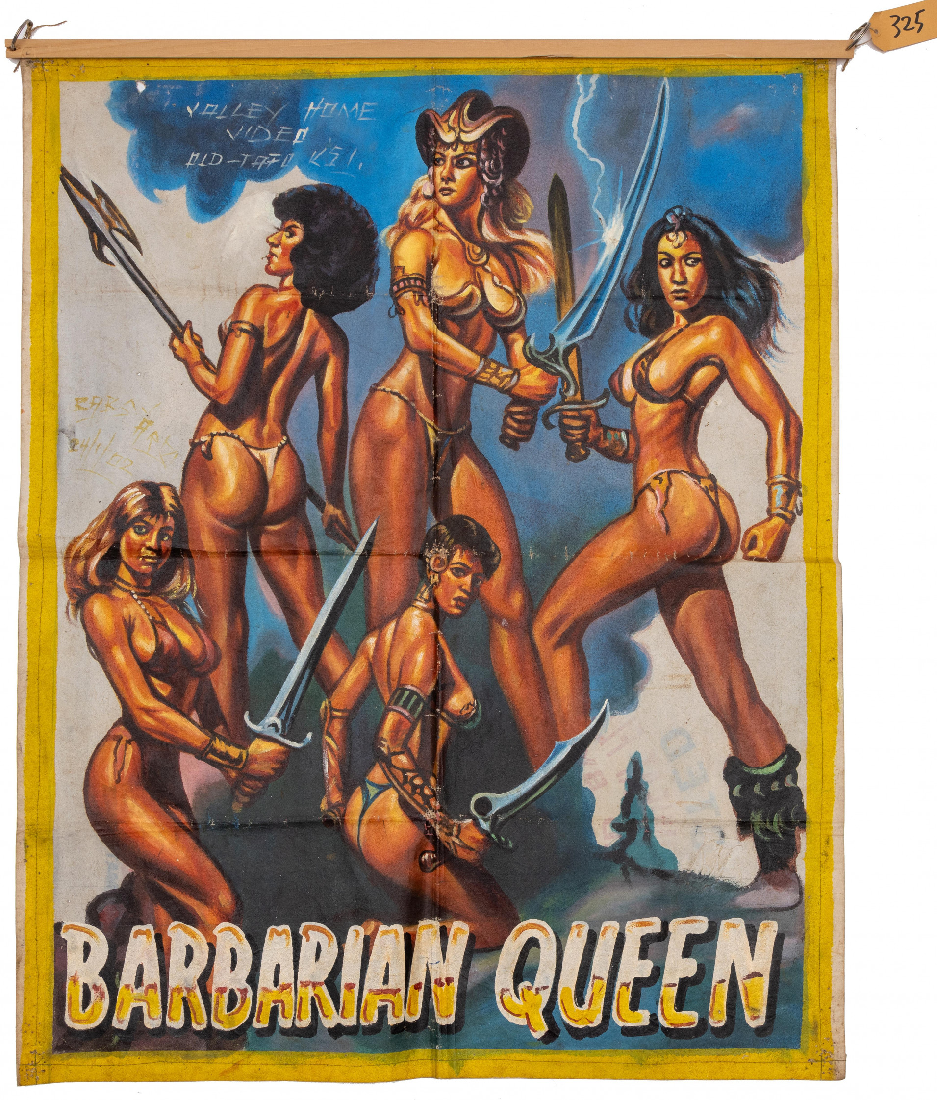 Ghanaian handpainted film poster of the Hollywood movie 'Barbarian Queen ' signed Babs, 2002