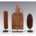Sumatra, Batak, a carved wooden calender and a bamboo calender;