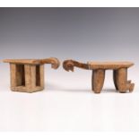Malie, Marka, two wooden seats with the handles in the shape of bustes.