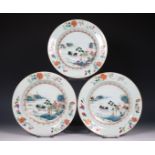 China, set of three famille rose porcelain deep dishes, Qianlong period (1736-1795),