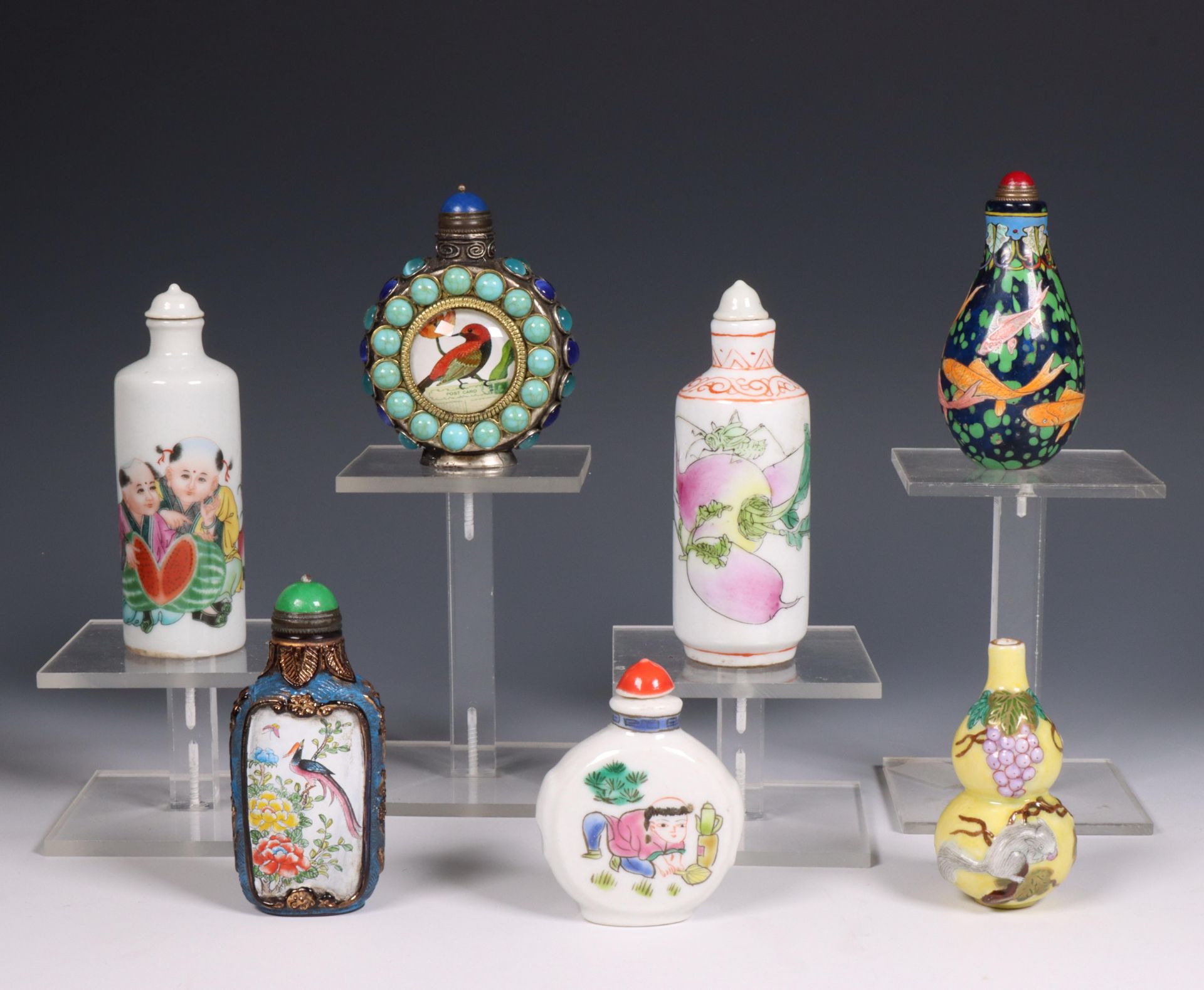China, collection of porcelain and enamel snuff bottles,