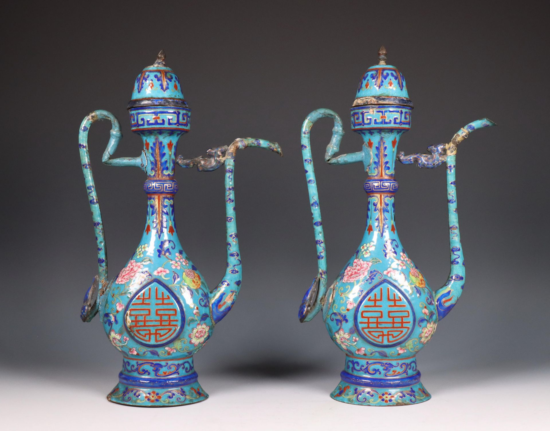 China, pair of cloisonné ewers and covers for the Islamic market, late Qing dynasty (1644-1912), - Image 3 of 10