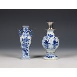 China, two small blue and white vases, one silver-mounted, Kangxi period (1662-1722), the silver lat