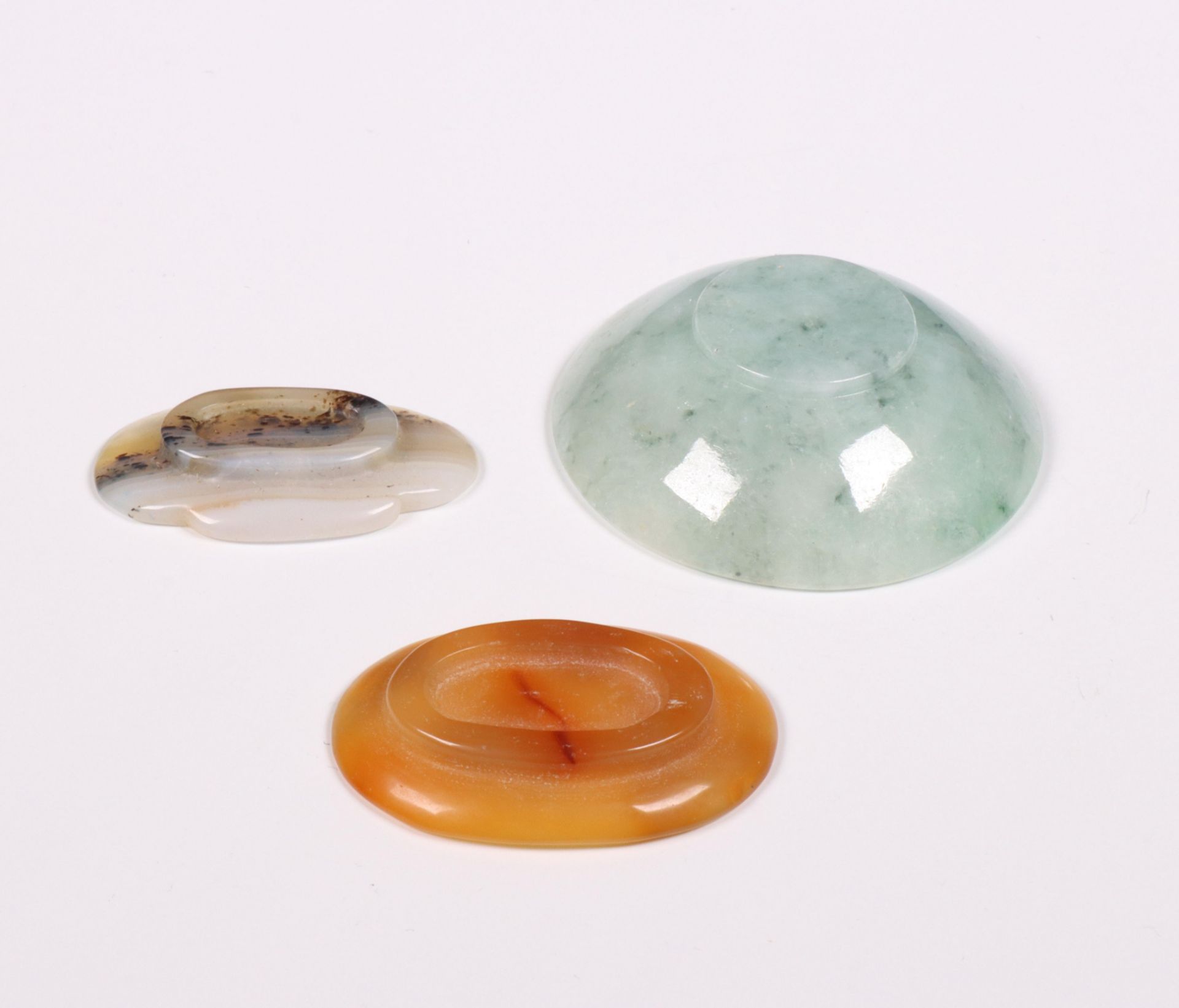 China, three jadeite and agate snuff dishes, - Image 2 of 2