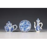 China, two small blue and white jars and one saucer, Kangxi period (1662-1722),