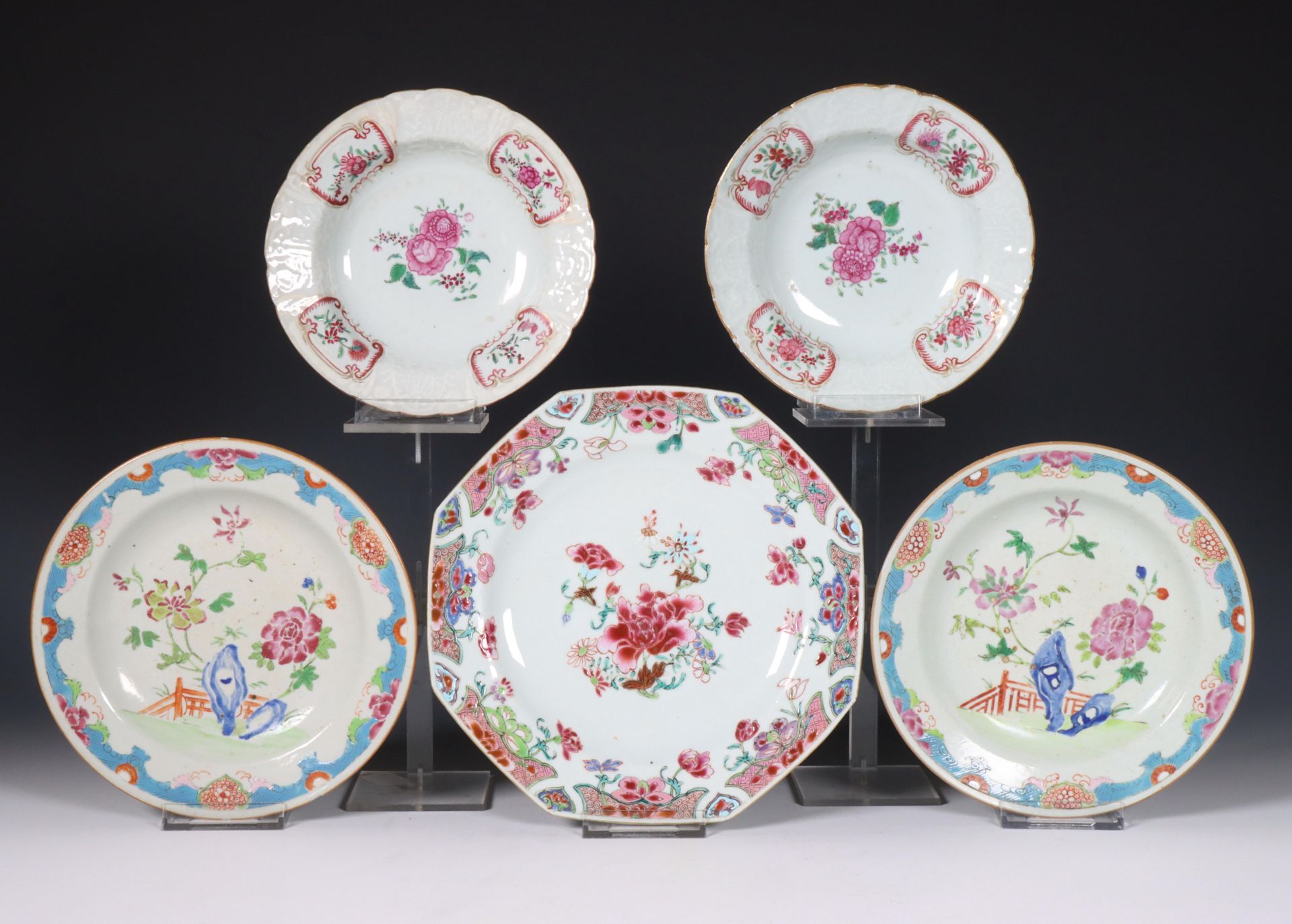 China, small collection of famille rose porcelain dishes, Qianlong period (1736-1795) and later,