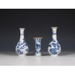 China, pair of small blue and white porcelain bottle vases, 18th century,
