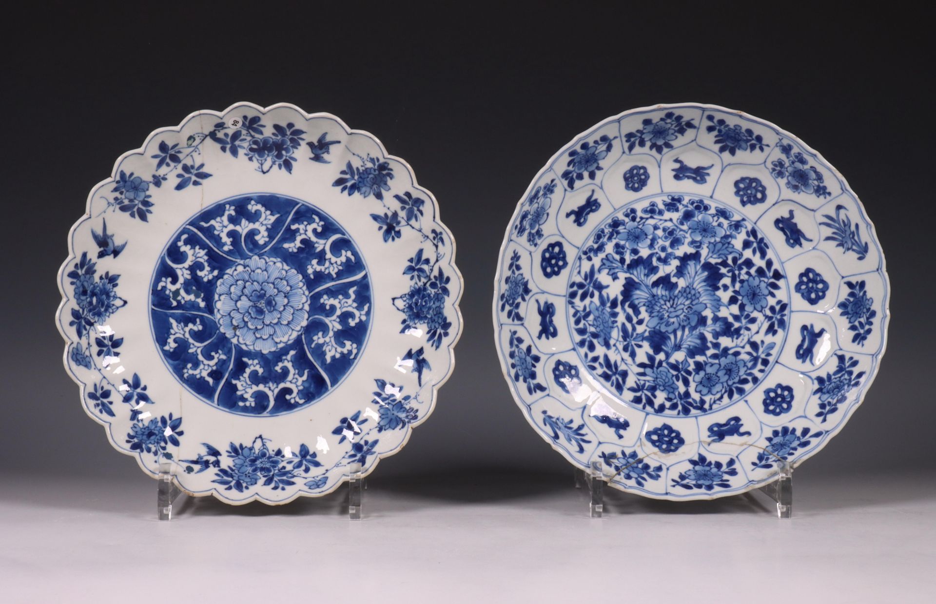 China, two blue and white porcelain plates, Kangxi period (1662-1722),