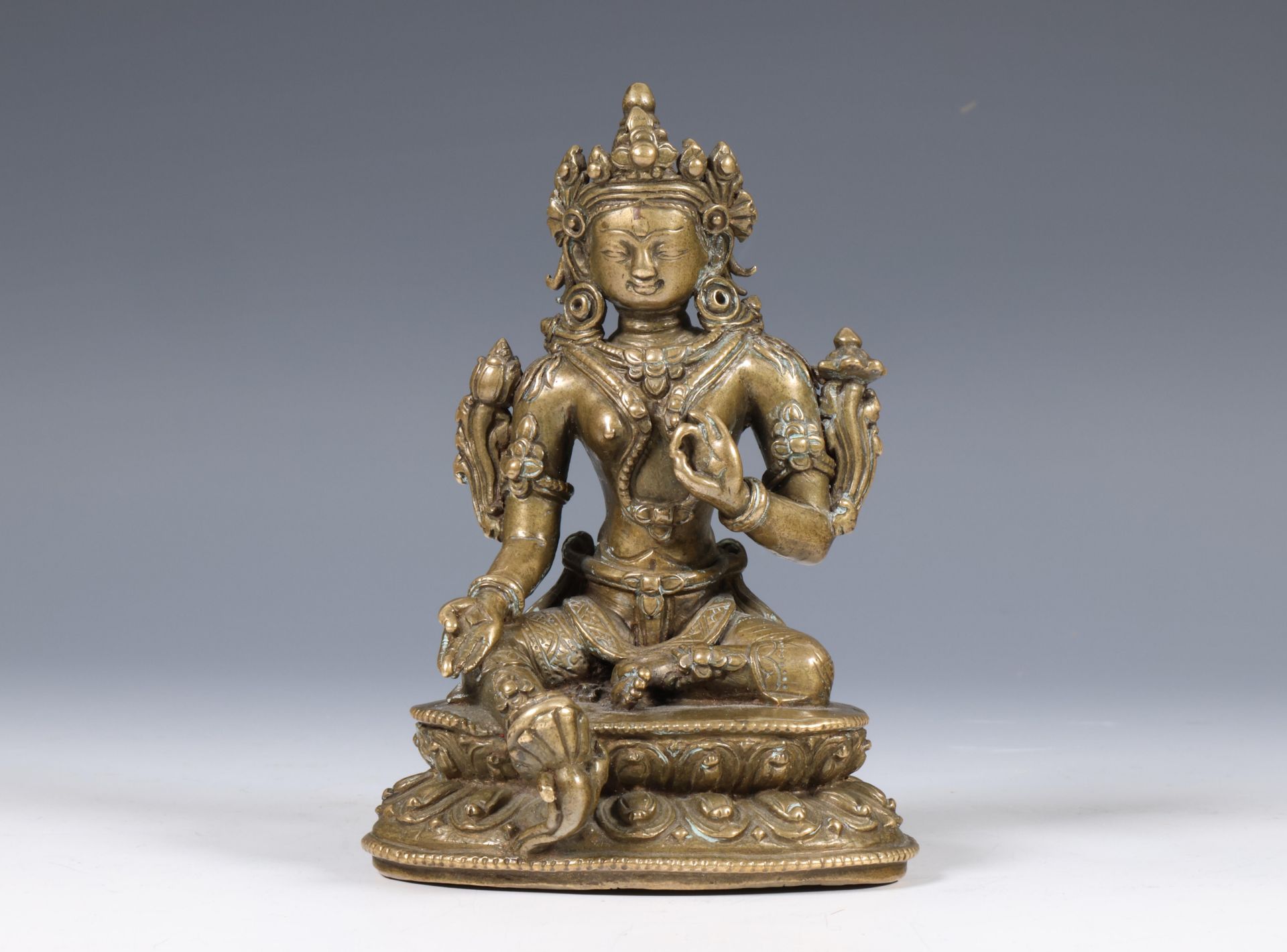 Tibet, bronze figure of the Green Tara, 14th century,