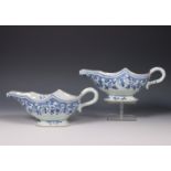 China, pair of blue and white sauce-boats, Qianlong period (1736-1795),