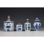 China, four blue and white silver-mounted porcelain caddies, Kangxi period (1662-1722)- 18th century