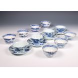 China, collection of blue and white porcelain cups and saucers, 18th century,