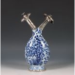 China, silver-mounted blue and white porcelain cruet jar, Kangxi period (1662-1722), the silver 19th