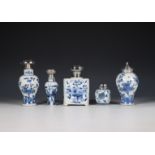 China, collection of blue and white silver-mounted tea-caddies, Kangxi period (1662-1722), the silve