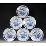 China, set of five blue and white porcelain plates, Qianlong period (1736-1795),