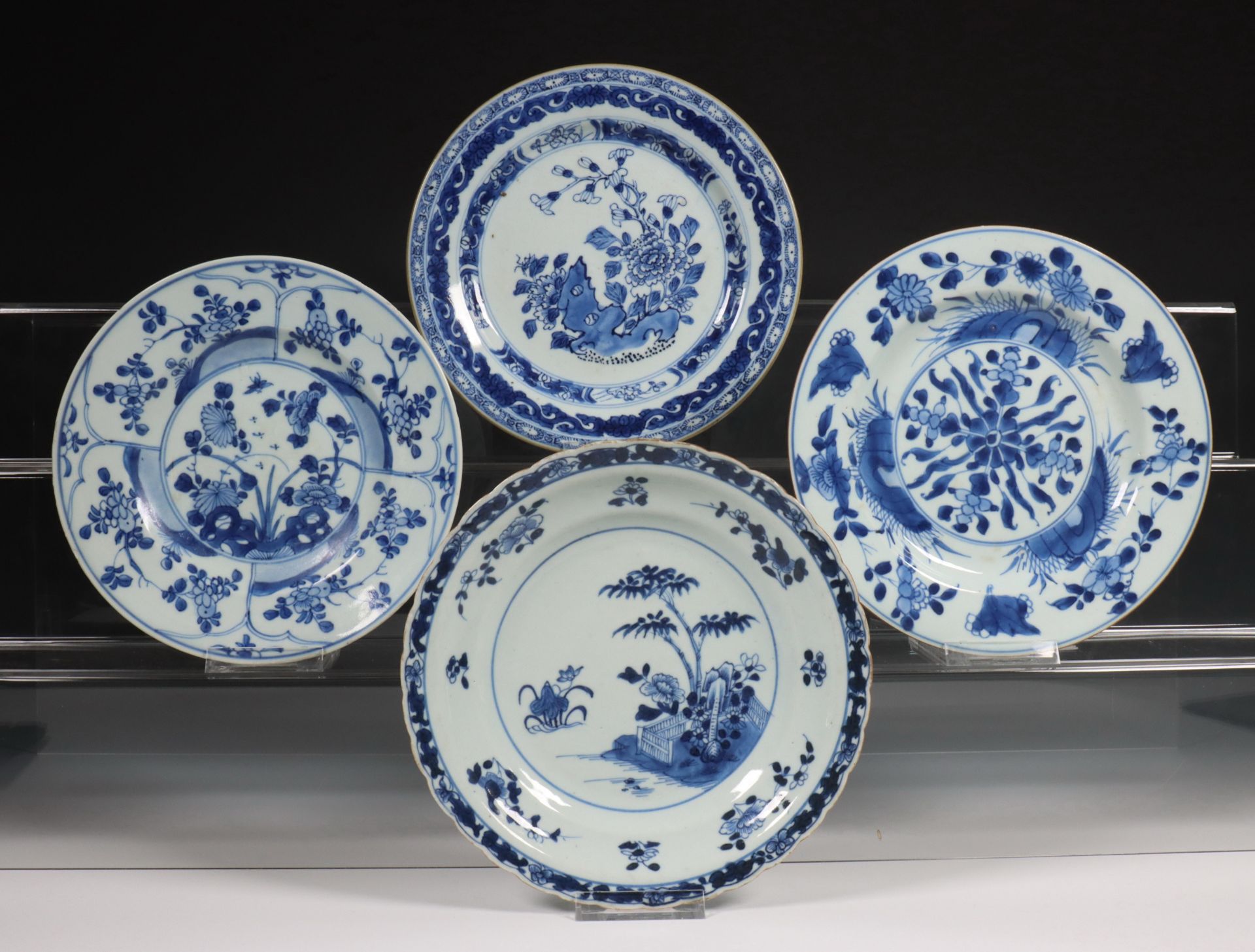 China, four blue and white porcelain plates, Qianlong period (1736-1795),