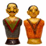 India, een paar papier maché bustes. Maharadja en vrouw, 20e eeuw