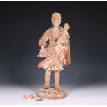 India, Goa, houten heiligenbeeld, Christoffel met kind, eind 18e eeuw