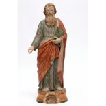India, Goa, houten gepolychromeerd heiligenbeeld, apostel Paulus, 18e eeuw;