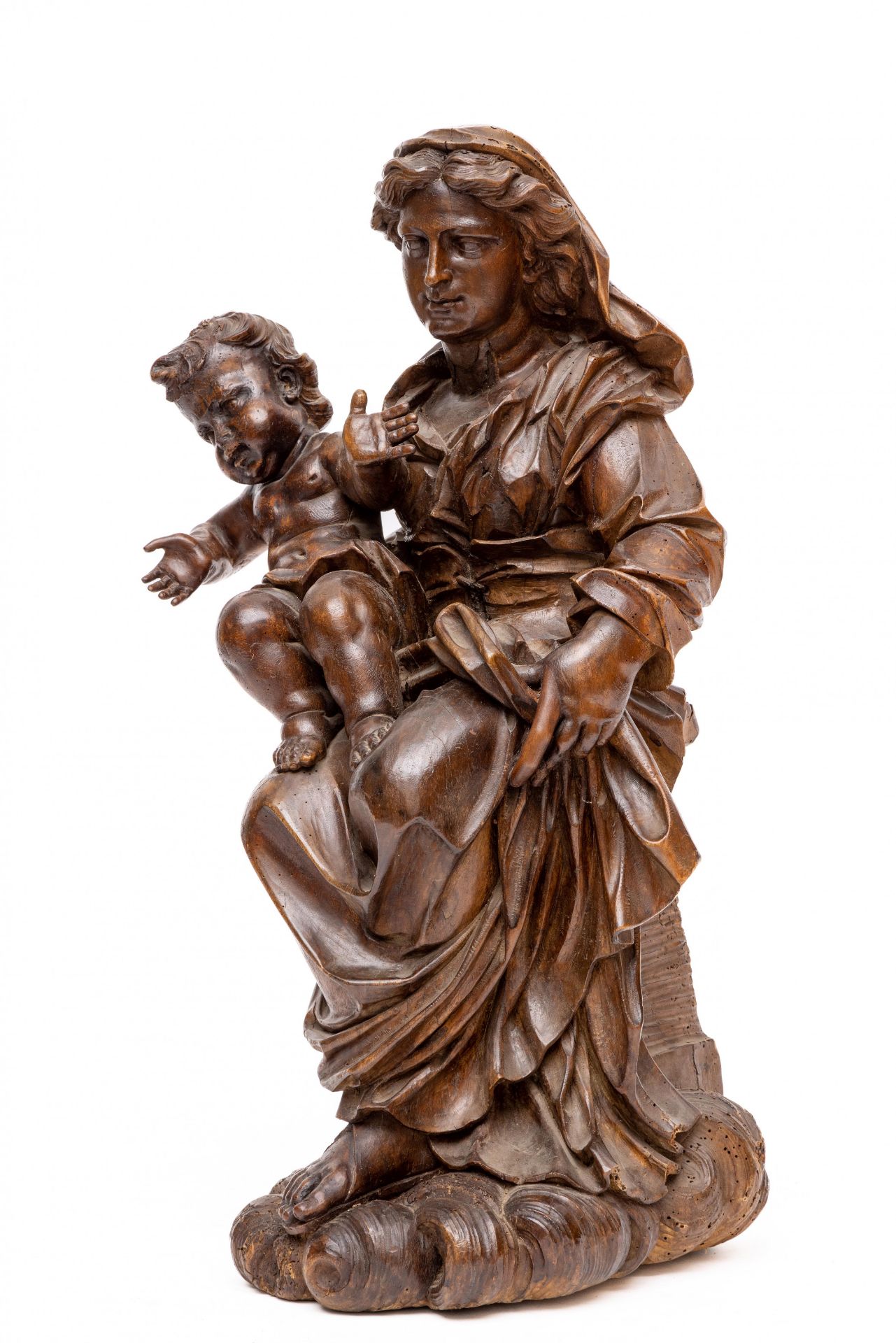 Duitsland, notenhouten gestoken sculptuur van Madonna met kind, Barok, 18e eeuw; - Bild 3 aus 3