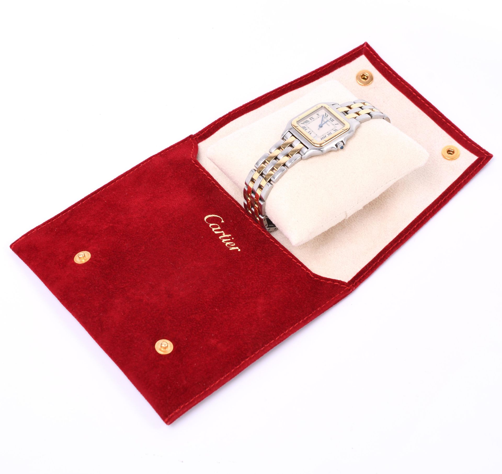 Cartier, stalen met 18 kt. gouden damespolshorloge, quartz. - Image 2 of 6