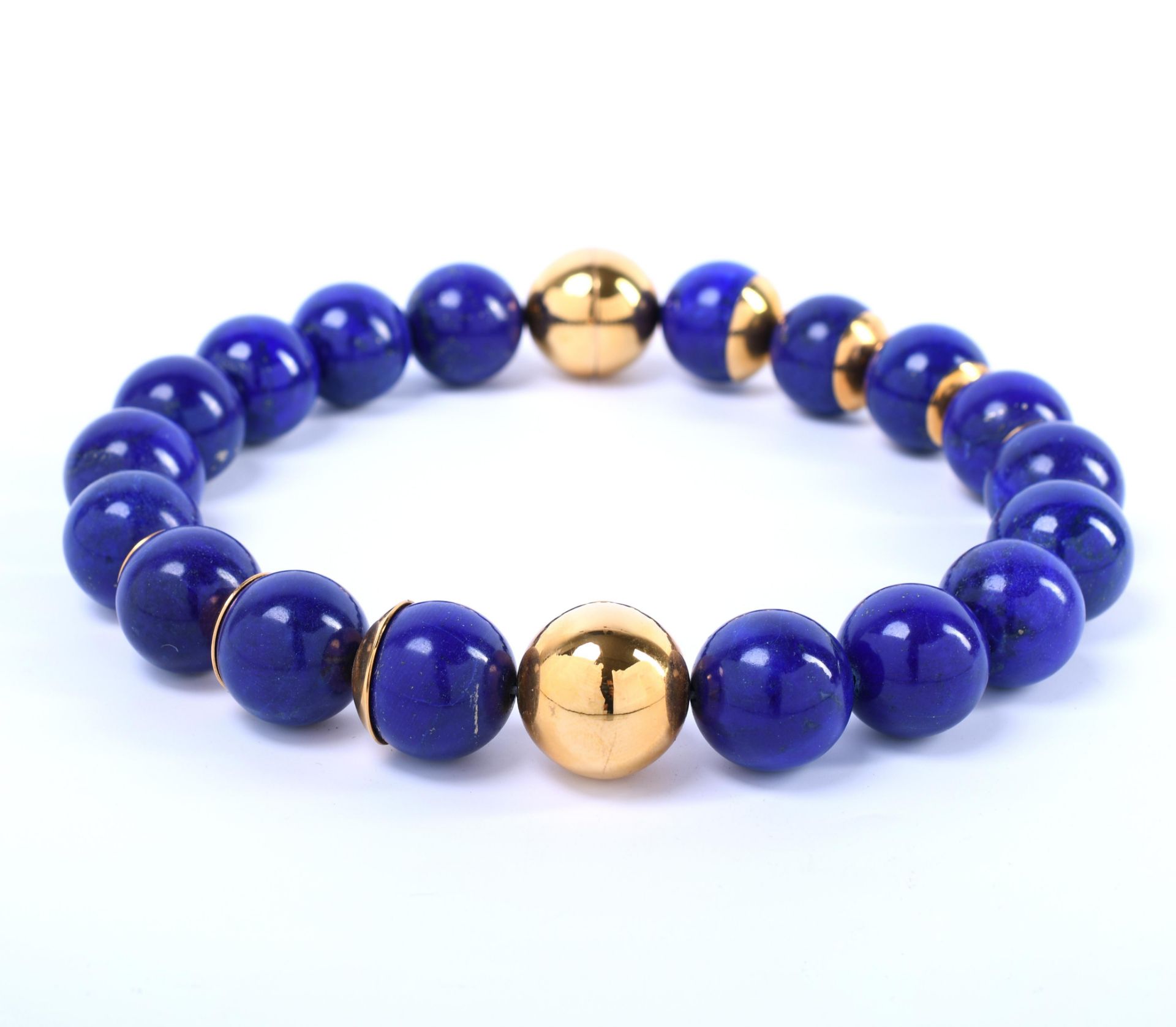 18 kt. gouden collier met kralen van lapis lazuli. - Image 3 of 3