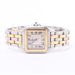 Cartier, stalen met 18 kt. gouden damespolshorloge, quartz.