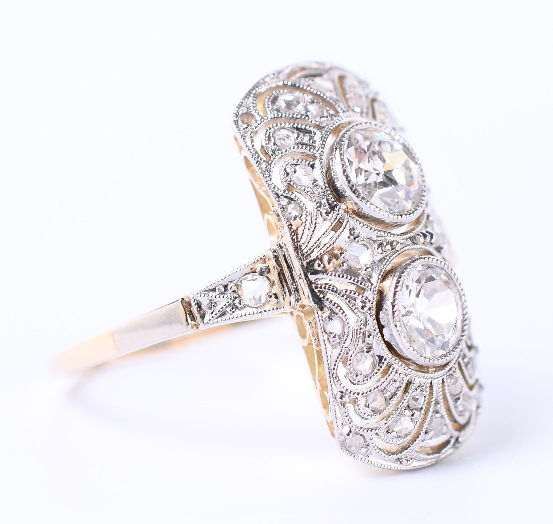 14 kt. Goud met platina applique ring Art Deco. - Image 3 of 4