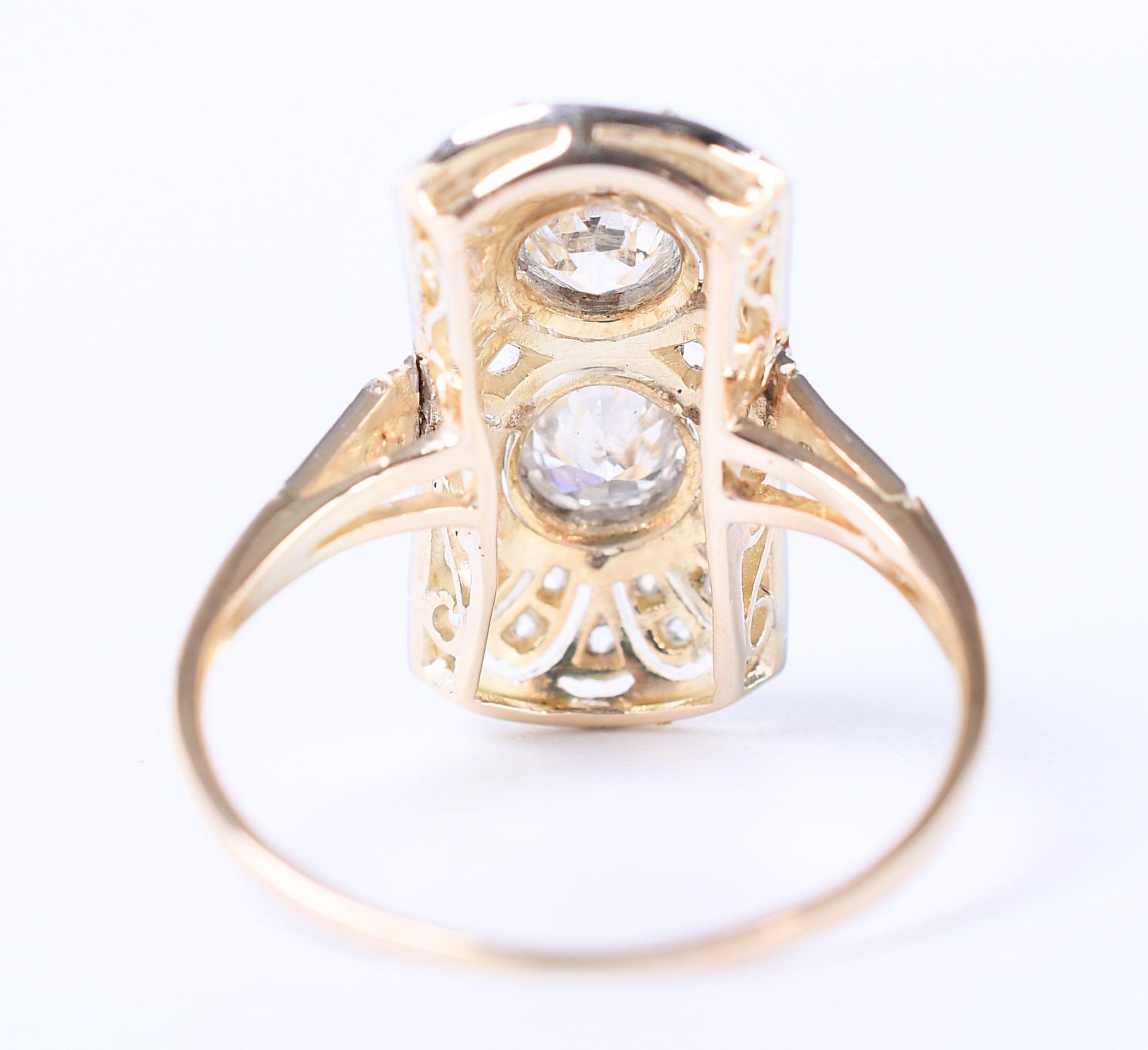 14 kt. Goud met platina applique ring Art Deco. - Image 4 of 4