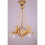Frankrijk, verguld bronzen hanglamp, Louis XVI stijl;
