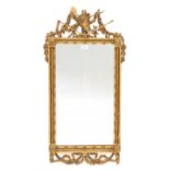 Rechthoekige spiegel in verguld en gestoken houten lijst, Louis XVI,