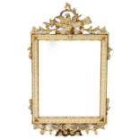 Rechthoekige spiegel in crèmekleurig gelakt houten lijst, Louis XVI,
